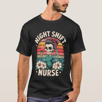 Lustige Nachtschicht Krankenschwester Skelett Kaff T-Shirt