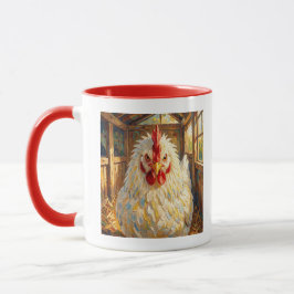 Lustige Nahaufnahme von Impasto-Huhn, das wütend a Tasse