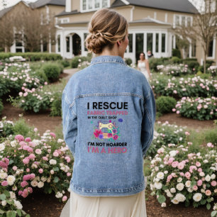 Lustige Nähzitat Vintage-Blumen-Nähmaschine Jeansjacke