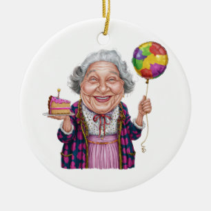 Lustige Nana Geburtstagstorte Scheibe Keramik Ornament