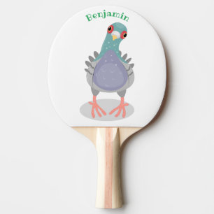 Lustige neugierige Tauben-Cartoon-Illustration Tischtennis Schläger