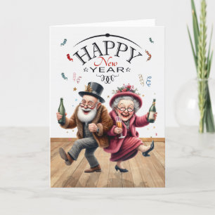 Lustige Neujahrs-Vintage-Karikatüren-Stil-Senioren Feiertagskarte