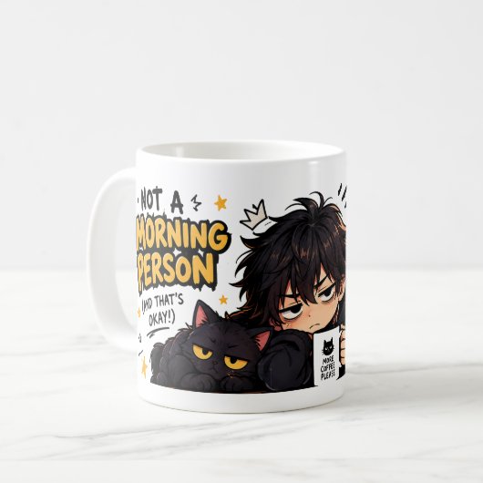 Lustige Nicht-Morgen-Person Kaffee Chibi Katze Kaffeetasse (Vorderseite Links)