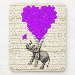 Lustige niedliche Elefant- und Herzballone Mousepad