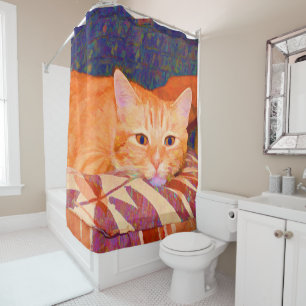 Lustige niedliche orange Tabby-Katze Duschvorhang