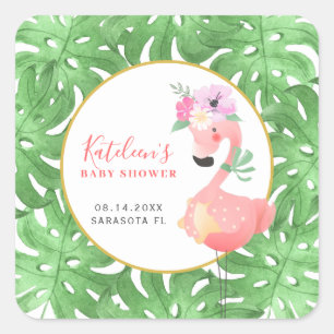Lustige niedliche rosa Flamingo-Baby-Party-Rosé-Qu Quadratischer Aufkleber