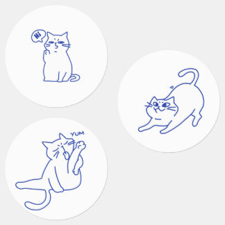 Lustige niedliche weiße Katze Doodle Charakter Etiketten