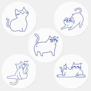 Lustige niedliche weiße Katzen-Doodle-Figur Etiketten