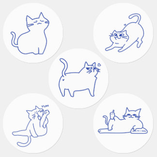 Lustige niedliche weiße Katzen-Doodle-Figur Etiketten
