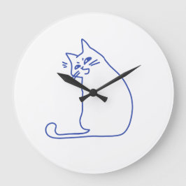 Lustige niedliche weiße Katzen-Doodle-Figur Große Wanduhr