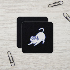 Lustige niedliche weiße Katzen-Doodle-Figur Quadratische Visitenkarte