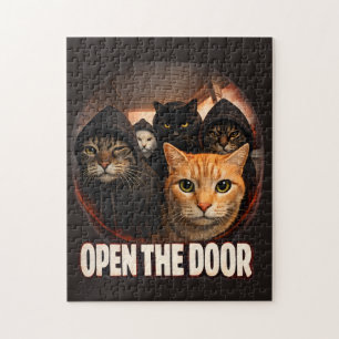 Lustige "Öffne die Tür" Katzen in Hoodies Puzzle