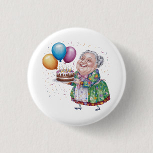 Lustige Oma Blumen-Schürze Geburtstags-Kunst Button
