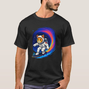 Lustige orange Katze Astronaut Surfen Farbige Rege T-Shirt
