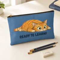 Lustige orange Katze bereit zu lernen Denim-Blau B