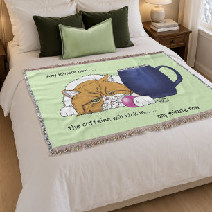 Lustige Orange Katze Blaue Kaffeetasse Decke