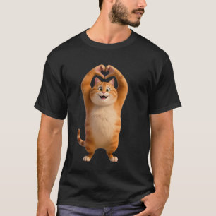 Lustige Orange Katze Herz Pfoten Hände Zeichen Val T-Shirt