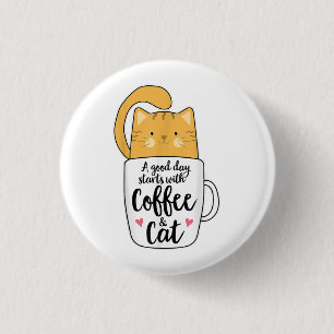 Lustige Orange Katze Kaffeetasse Katzenliebhaber Button
