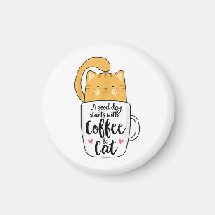 Lustige Orange Katze Kaffeetasse Katzenliebhaber Magnet