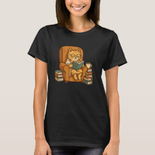 Lustige orange Katze liest Buch T-Shirt