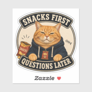Lustige Orange Katze Vinyl Aufkleber   Snacks zuer