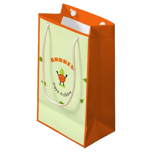 Lustige Orange Kleine Geschenktüte (Vorderseite Schrägansicht)