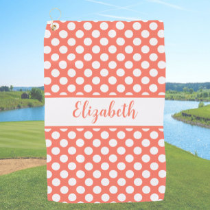 Lustige orange Punkte Damen mit individuellem Name Golfhandtuch