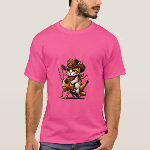 Lustige orange Tabby-Kitty-Katze reitet auf einem T-Shirt