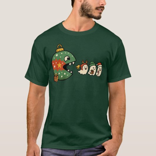 Lustige Ornamente essende Feiertags-Geister-Gamer- T-Shirt (Vorderseite)