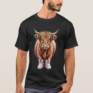 Lustige Ostern Highland Kuh Bunny Hausschuhe Süße  T-Shirt
