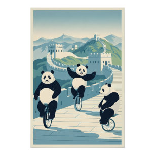 Lustige Pandas in China Poster