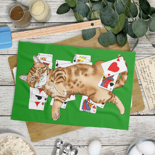 Lustige Patience Orange-Tabby-Katze Spielkarten Geschirrtuch