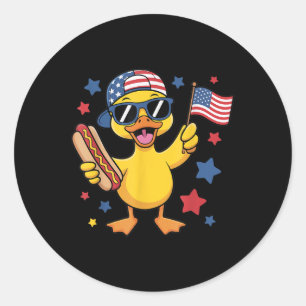 Lustige patriotische Ente USA-Flagge 4. Juli Hotdo Runder Aufkleber