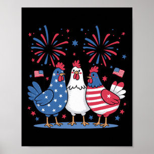 Lustige patriotische Hühner USA-Flagge 4. Juli chi Poster