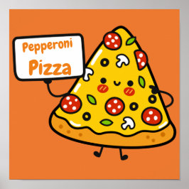 Lustige Pepperoni-Pizza orange farbenfrohe süße Ki Poster