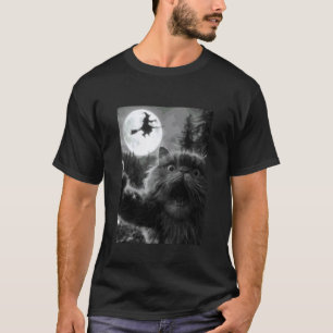 Lustige Perserkatze Selfie Vollmond Fliegende Hexe T-Shirt