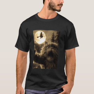 Lustige Perserkatze Selfie Vollmond Fliegende Hexe T-Shirt