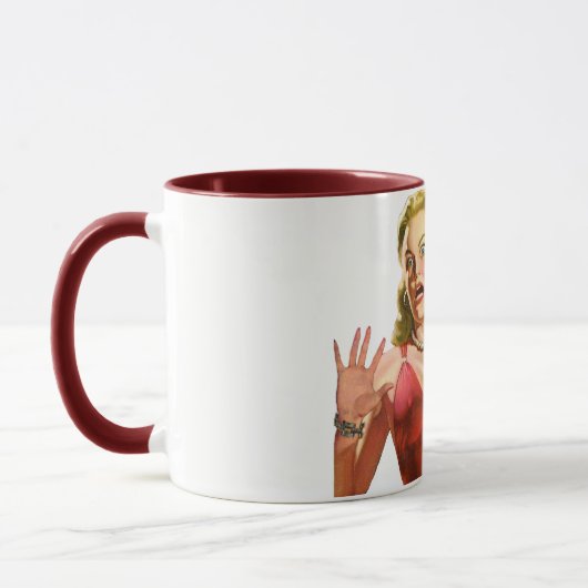 Lustige personalisierte retro Frau mit Tasse (Links)