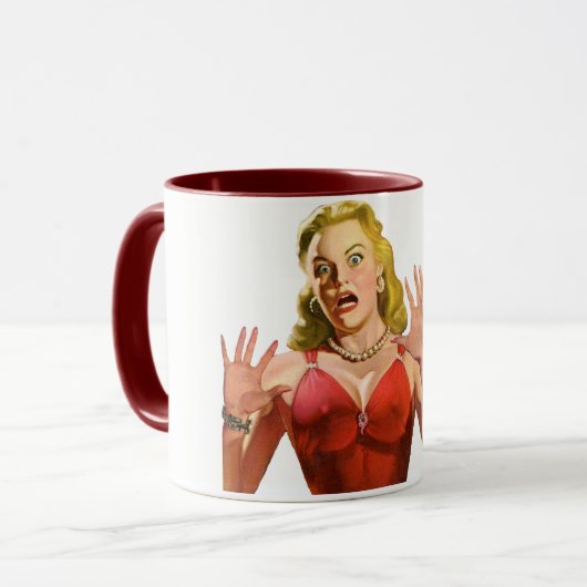 Lustige personalisierte retro Frau mit Tasse (Vorderseite Links)