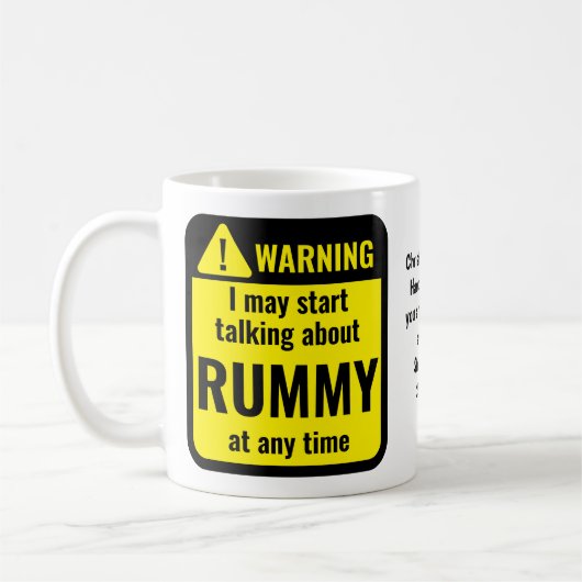 Lustige persönliche Rummy-Warnung Kaffeetasse (Links)
