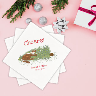 Lustige Pfiffe Orange Katze gegen Weihnachtsbaum F Serviette