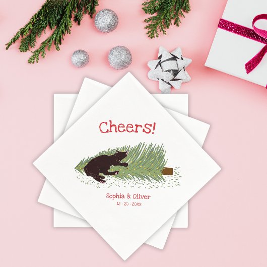 Lustige Pfiffe! Schwarze Katze vs Weihnachtsbaum F Serviette