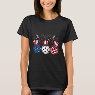 Lustige Pickleball Feuerwerk Amerikanische Usa-Fla T-Shirt