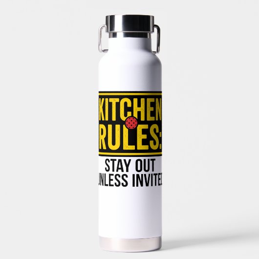 Lustige Pickleball-Küchenregeln Warnschild Trinkflasche (Vorne)