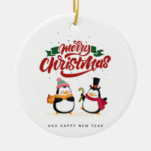 Lustige Pinguin-Weihnachtskarte, Frohe Weihnachten Keramik Ornament