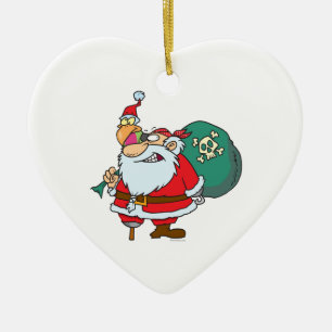 lustige Piraten-Santa und Weihnachtspapagei-Cartoo Keramikornament