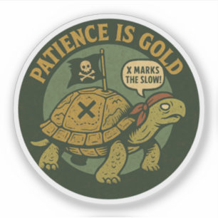 Lustige Piraten-Schildkröte Geduld Gold Aufkleber
