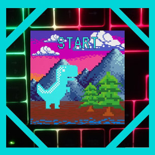 Lustige Pixel-Gamer-Pixelart-Dinosaurier-Illustrat Poster