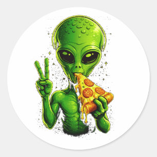 Lustige Pizza-Koch-Schürze Alien Pizza-Liebhaber K Runder Aufkleber
