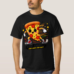 Lustige Pizza-Seit-Shuffle-Workout-Cartoon-Maskott T-Shirt